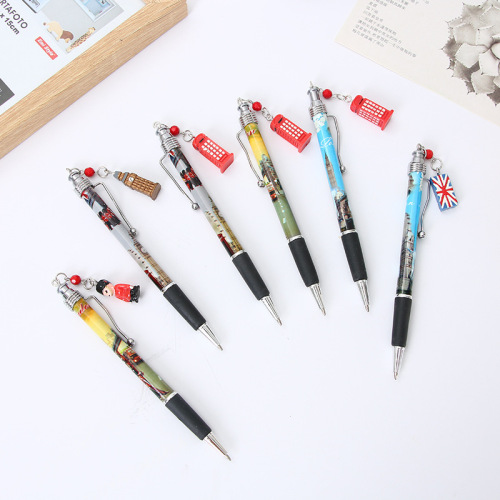 Foreign Trade Hot Sale British Style Pendant Retractable Ballpoint Pen Advertising Promotion Plastic Ball-Pen Factory Wholesale Customization