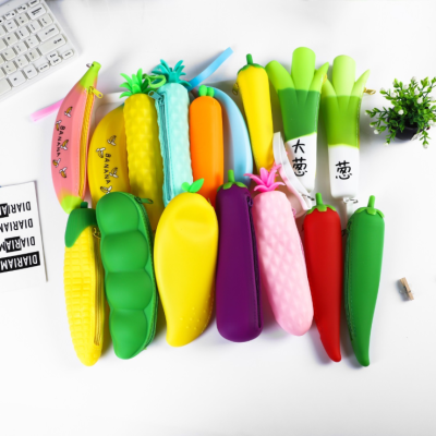 Silicone pencil bag simulation pencil bag fruit stationery bag banana green onion pen bag pea pineapple bag