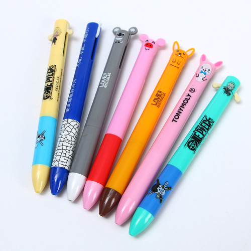New Push Type Cute Cartoon Two-Color Ballpoint Pen Creative Korean Version Office Student Stationery Factory Wholesale