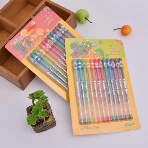 Supply Colorful Flash Pen Fruit Fragrance Glitter Pen Highlighter Color Gel Pen Stationery Supplies Wholesale 