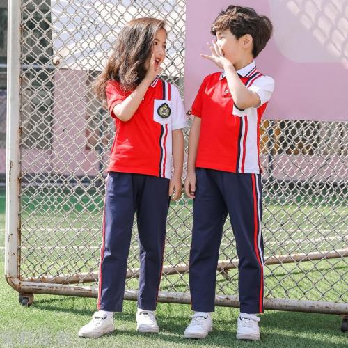 2019 kindergarten garden clothes new vertical bar sports suit school uniform short sleeve children‘s day performance class uniform
