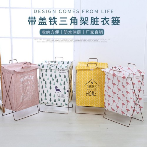 cotton and linen iron tripod with lid dirty clothes basket handle iron frame dirty clothes basket wrought iron storage bucket foldable
