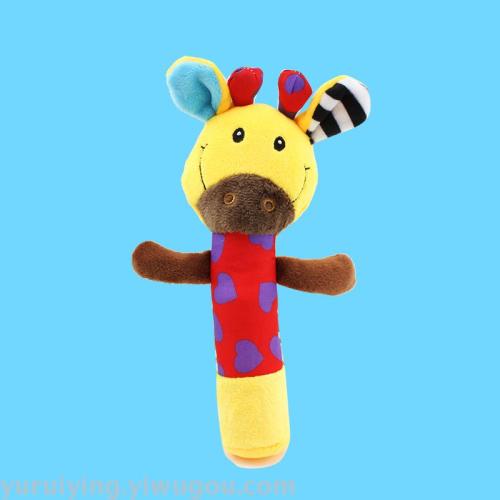 Newborn Baby Rattle 3-6 Months Old Baby 0-1 Years Old Squeeze and Sound Straight Hand Shake Baby Stick Rattle White Bear Cow