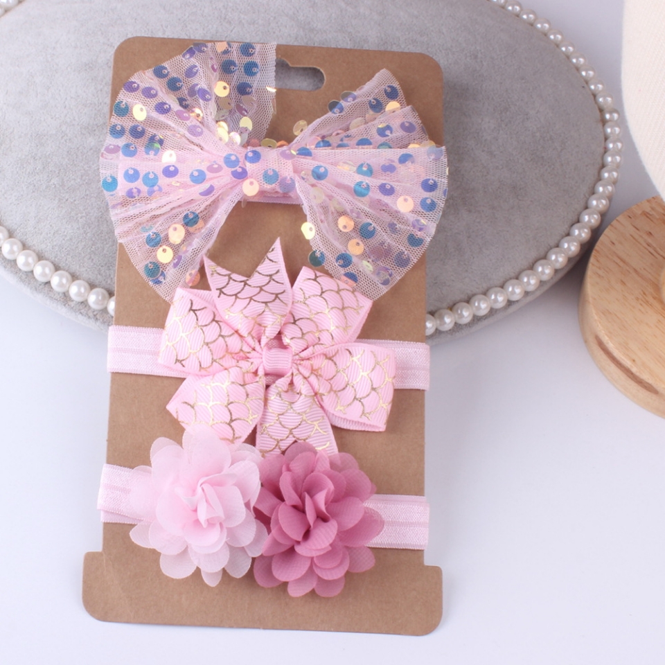 Childrens hair with three piece set of shiny piece big bow head with babys hair accessories