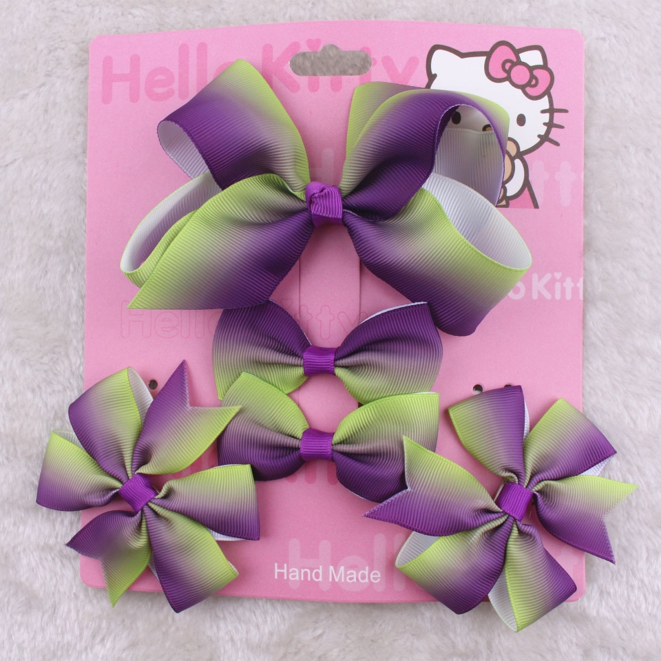 European and American childrens hot sale bow hair clip rainbow ribbon gradient baby headdress 5piece set