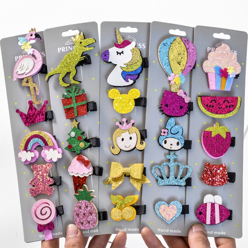 Manufacturers direct sale new childrens hair clip set cute sequins cartoon side clip hair ornament baby Unicorn card