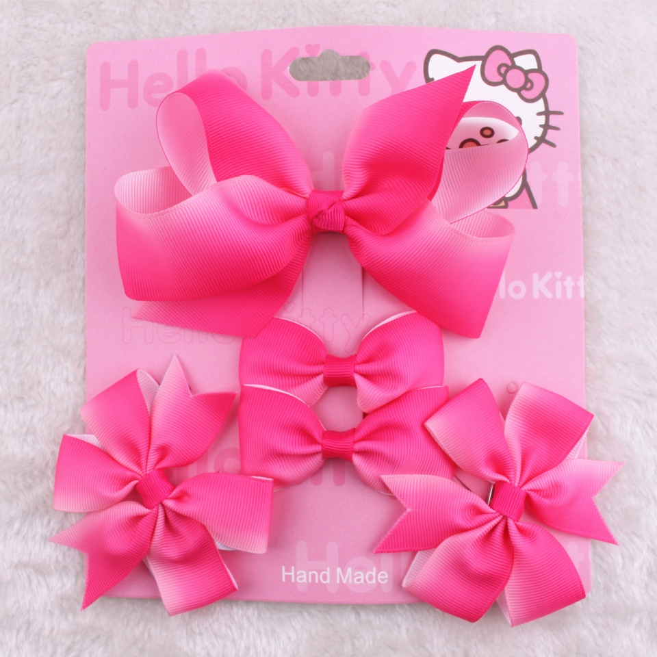 European and American childrens hot sale bow hair clip rainbow ribbon gradient baby headdress 5piece set