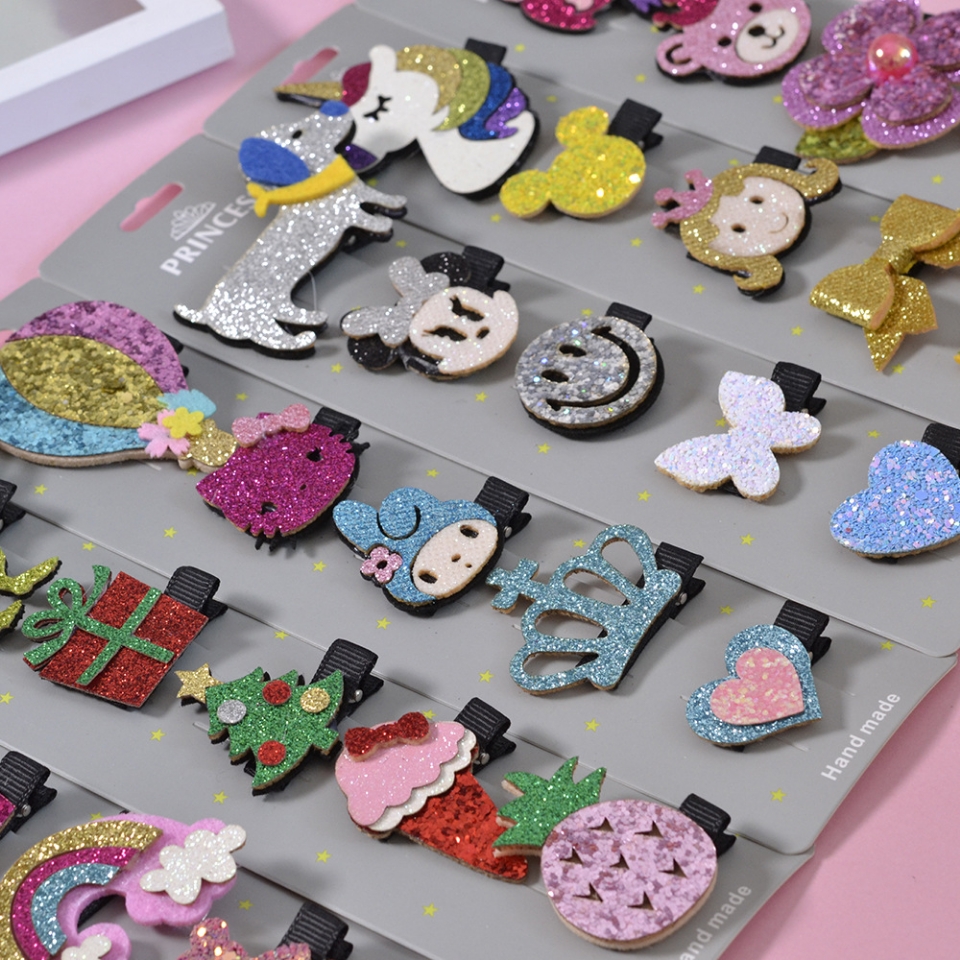 Manufacturers direct sale new childrens hair clip set cute sequins cartoon side clip hair ornament baby Unicorn card