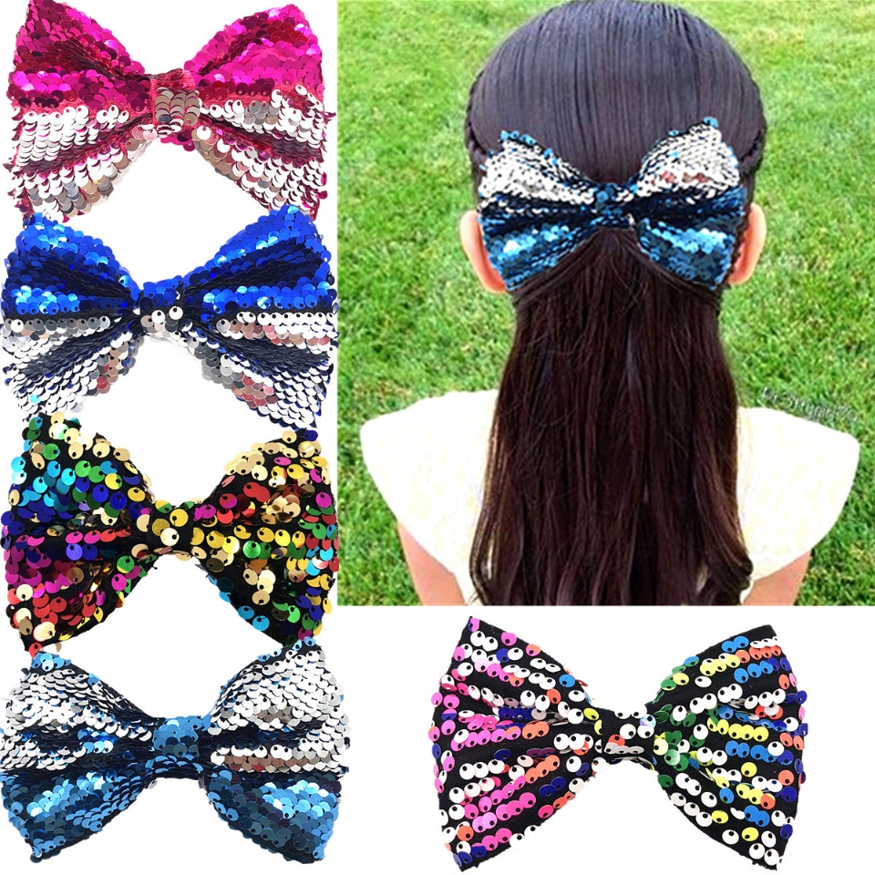 Europe and the United States sequined bow hair clip childrens headpiece doublesided flip fish scale stage shiny hair 