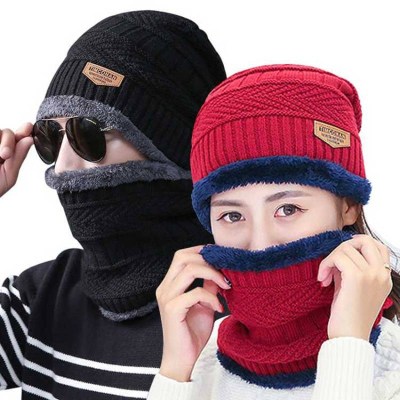 2020 Autumn and Winter Velvet Padded Suit Hat Scarf Two-Piece Set Men's and Women's Same Windproof Woolen Knitted Hat Earmuffs Hat Wholesale