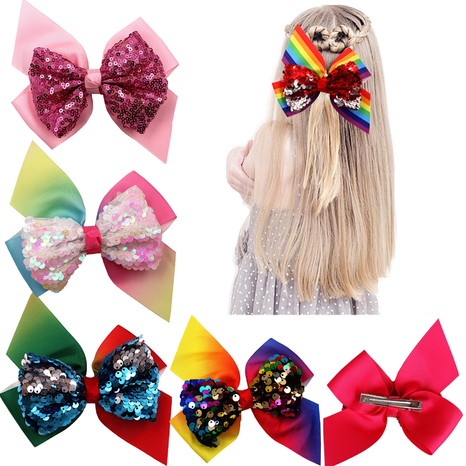European and American childrens hair clip double thread with sequin large hair card gradient rainbow color headdress