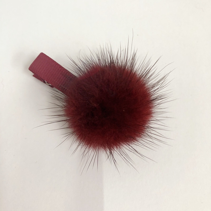 New childrens hair accessories 4cm mink hair ball clip baby hair clip soft hair ball edge clip