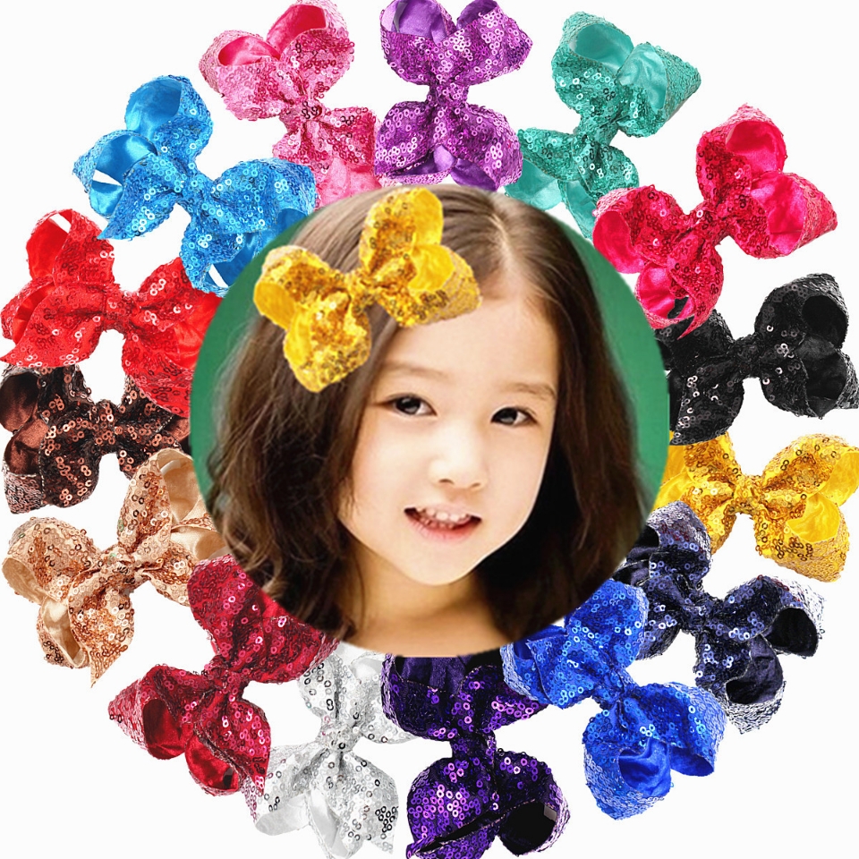 4inch children hair accessories Europe and the United States hotselling sequin bow pin cute girl headwear sell fast