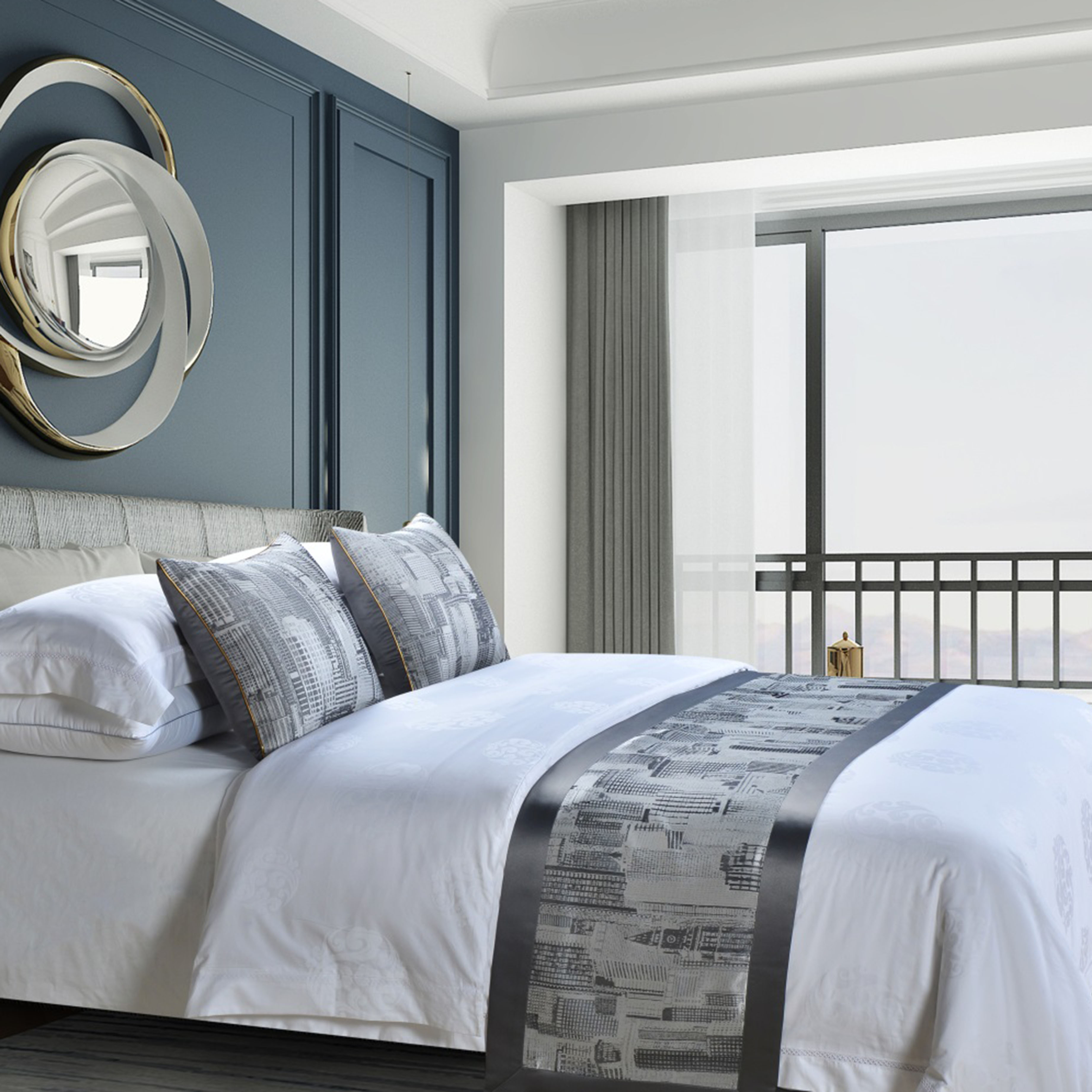 宾馆床上用品高档奢华欧式酒店床尾巾床旗床尾垫时尚床盖抱枕套芯