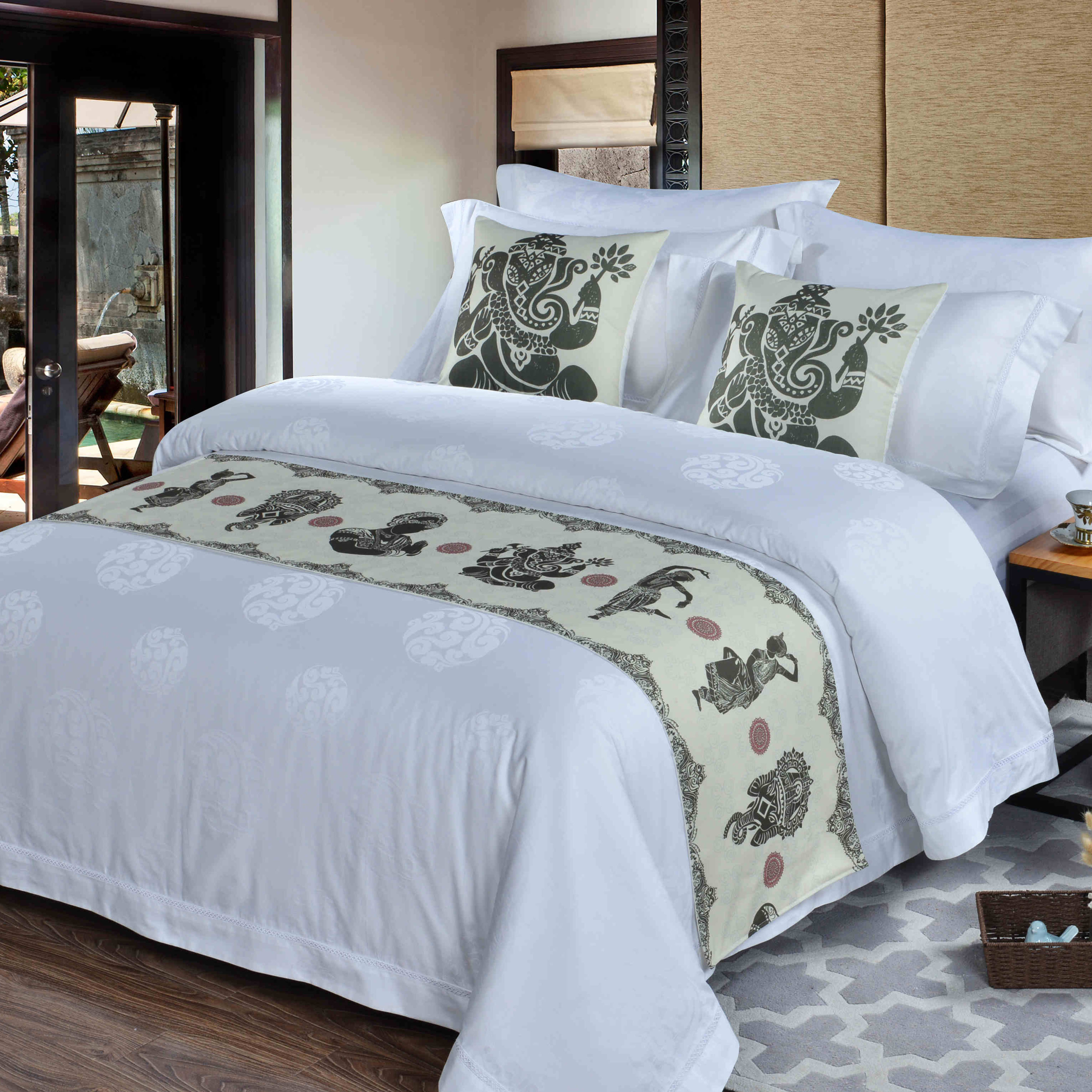 宾馆床上用品高档奢华欧式酒店床尾巾床旗床尾垫时尚床盖抱枕套芯