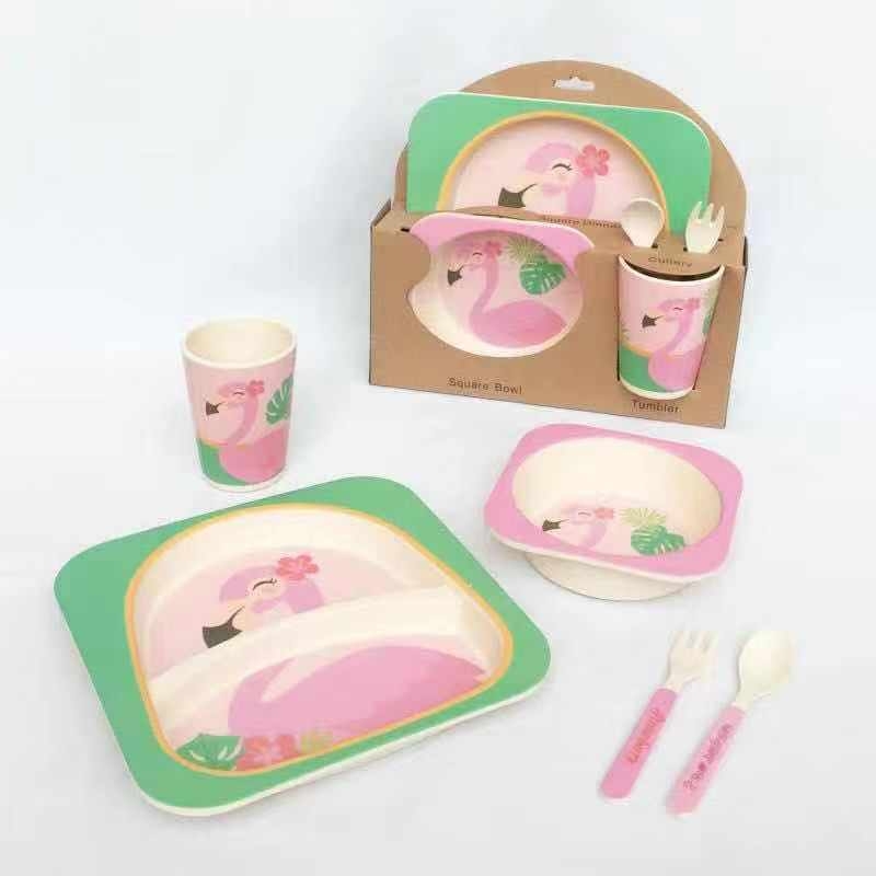 Bamboo fiber tableware set of 5 pieces for children