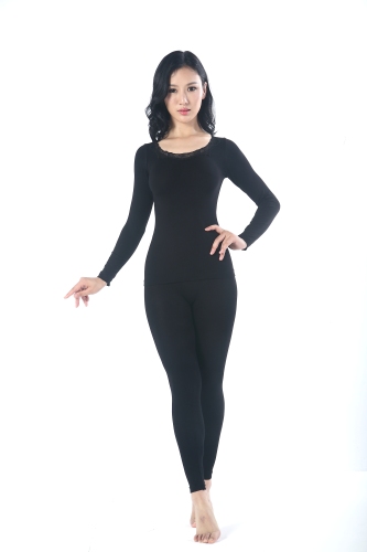 lace edge thermal underwear round neck slim thin solid color simple autumn clothes
