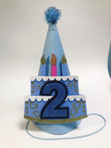 Eva Birthday Cake Gold Powder Number Birthday Hat Children‘s Birthday Cake Hat Fur Ball Birthday Hat