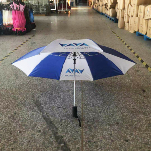 Umbrella Manufacturers Southeast Asia Foreign Trade Two Fold Umbrella Blue White Polyester Cloth Automatic Open Advertising Umbrella Customized Logo