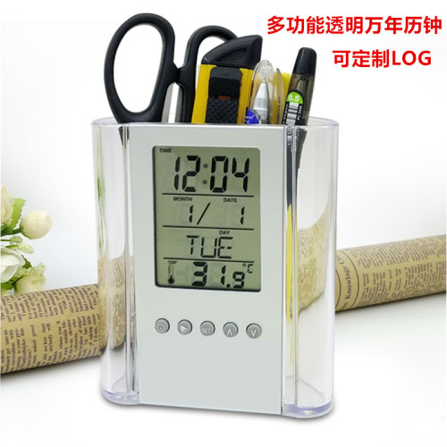 2012A Transparent Pen Container Electronic Clock