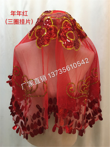 factory direct bridal red veil three-circle red hanging piece cover chinese wedding festive supplies