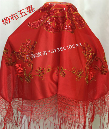 factory direct sales satin five lucks wedding cover bride red veil chinese wedding wedding celebration supplies