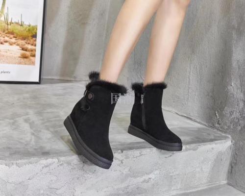 fleece-lined thickened snow boots autumn and winter new short boots women‘s platform wedge women‘s shoes cotton-padded shoes matte