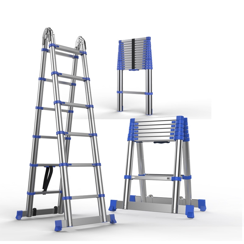 Extension ladder European standard thickened aluminum alloy engineering ladder household folding ladder (elevating man-shaped ladder) bamboo ladder