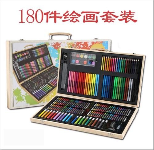 180 Wooden Box Brush Watercolor Pens Set Children‘s Environmental Protection Washable Painting Kit Stationery Custom Pattern