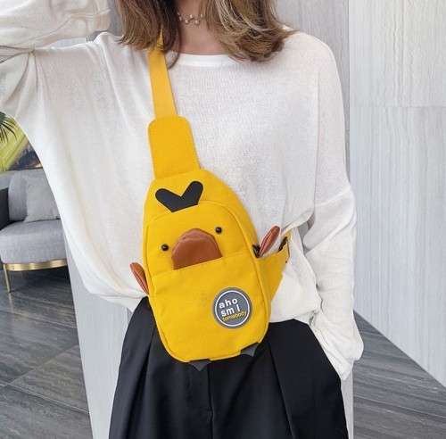 INS Fashion Trending Small Yellow Duck Canvas Chest Bag Cartoon Shoulder Waist Bag Crossbody Bag