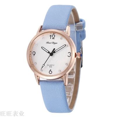 Aliexpress hot sell irregular point drill dial lady watch small fresh style lady leather wrist watch