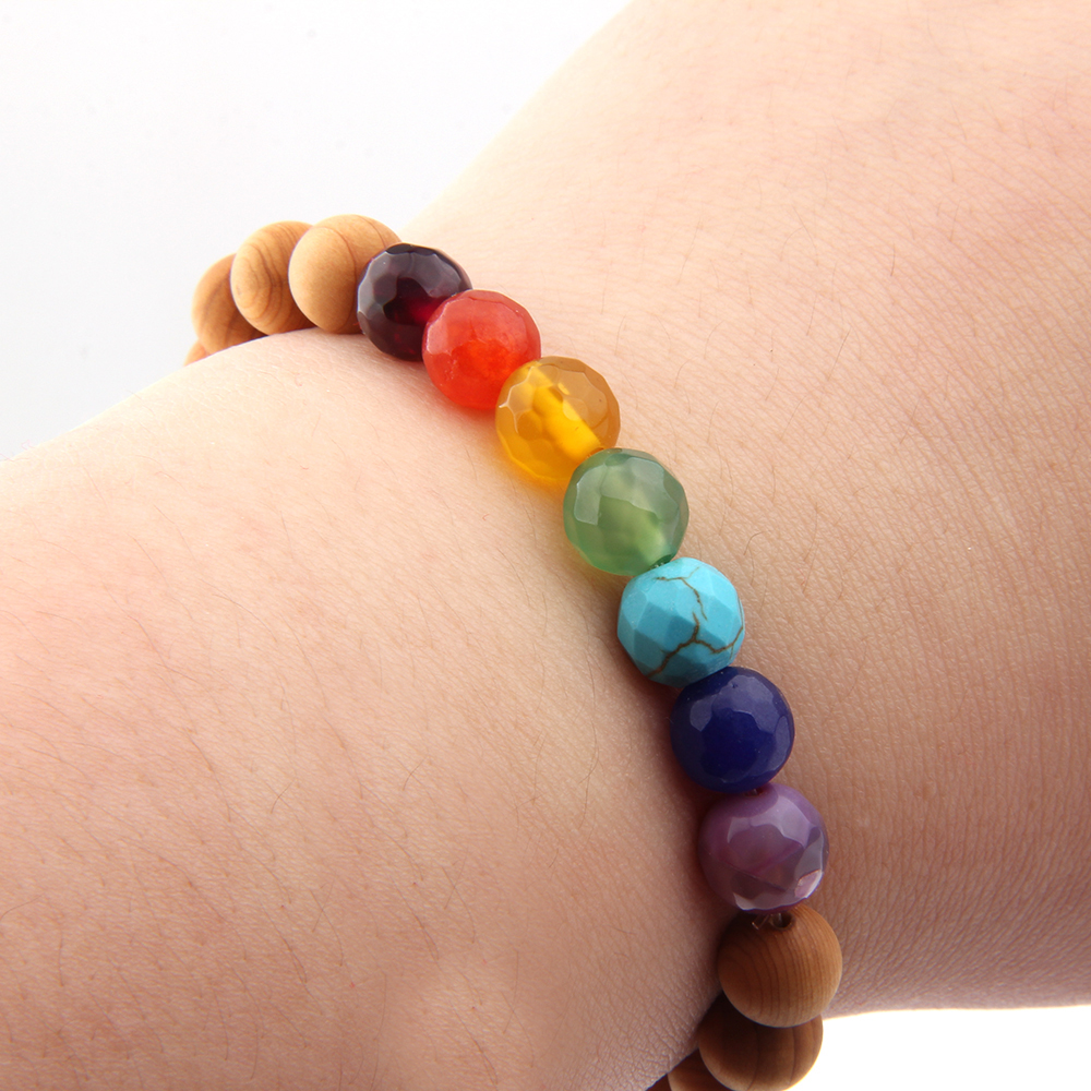 简约 七彩琉璃珠 木珠 手工串珠 手环 厂家定制手链批发