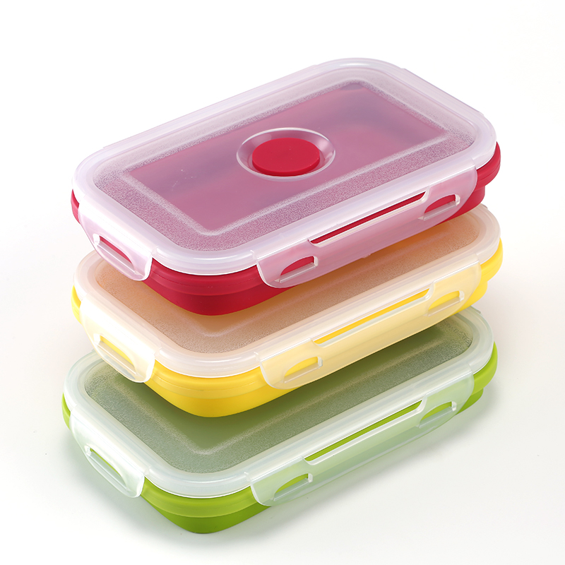 Sealed silicone folding lunch box single-layer crisper microwave bento box rectangular plastic lunch
