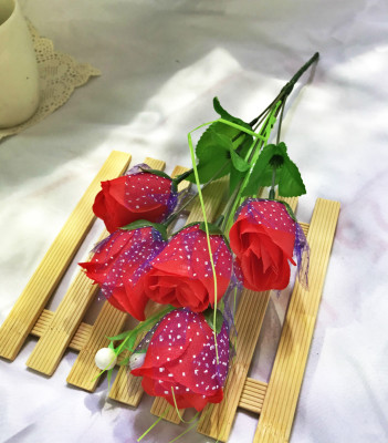 5 head with yarn bud rose supermarket for silk flower false flower floret export trade flowers