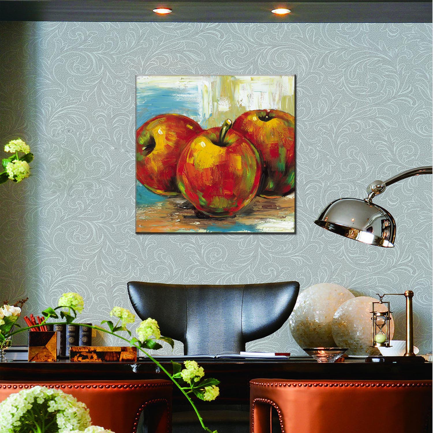 欧式 苹果静物半手绘油画 客厅油画酒店房间床头装饰挂画一件代发