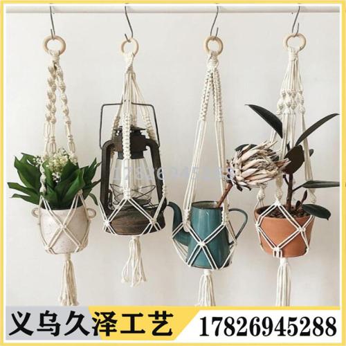 Gardening Hanging Bag Hand-Woven Natural Red Cotton Rope Cotton Thread Woven Net Bag Hanging Basket Cross-Border Hot Sale