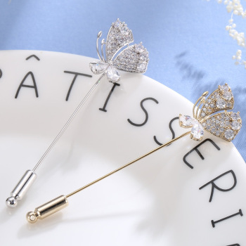 2017新款韩版微镶锆石双翼蝴蝶胸针男女一字针插针时尚开衫披肩扣