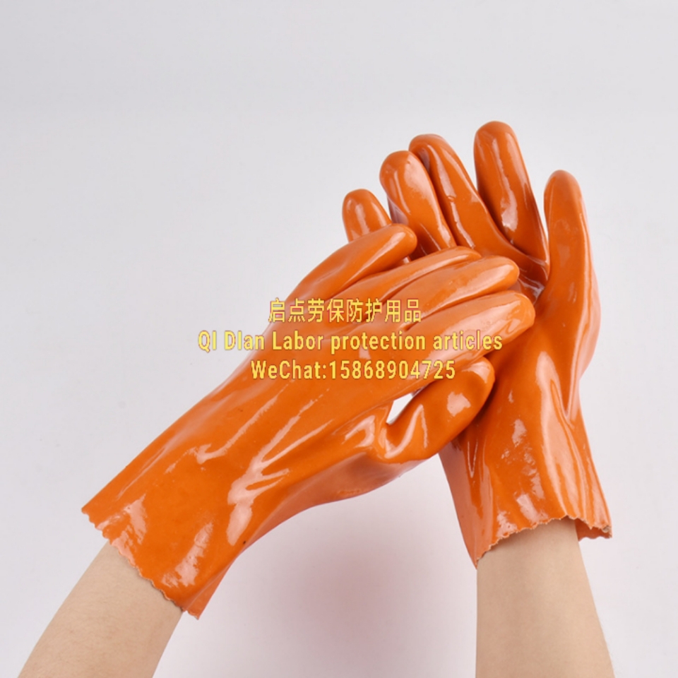 Wholesale supply of 27cm orange finish flannelette oil resistant gloves warm flannelette gloves