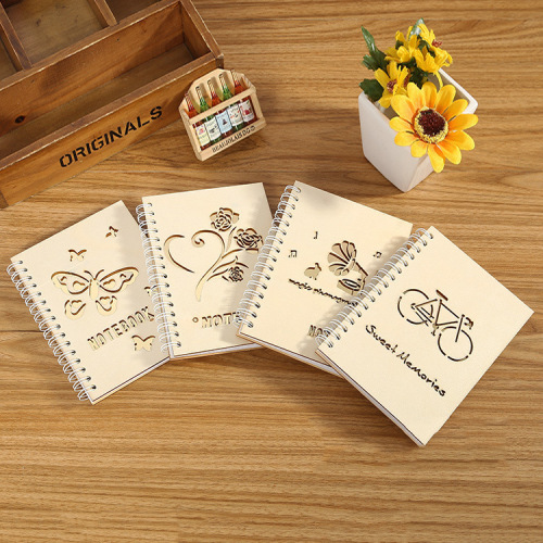 new creative hollow wood cover notepad business office notebook student stationery coil notebook