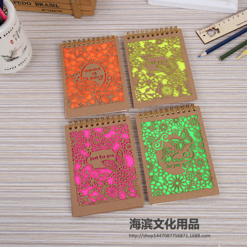Factory Direct Coil Kraft Paper Carved Cover Student Notebook Custom Logo Office Notepad Wholesale