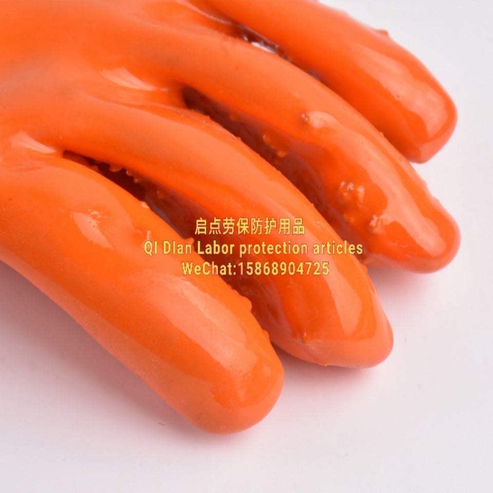 Wholesale 35 cm orange PVC non - slip particle gloves waterproof sun protection, industrial gloves reinforced finger industrial gloves