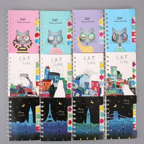 New Cute Flip Coil Notebook Student Classification Separated Page Notebook Notepad Portable Cartoon Small Notebook Wholesale
