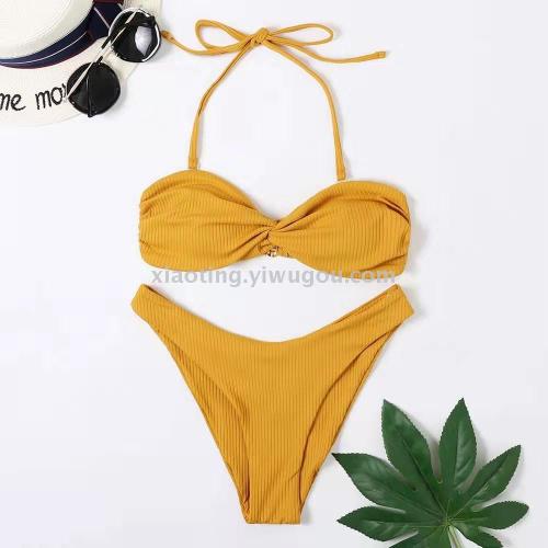 Bikini Foreign Trade New Sexy Tube Top Solid Color women‘s Solid Color Split Swimsuit Nylon Quality Factory Direct
