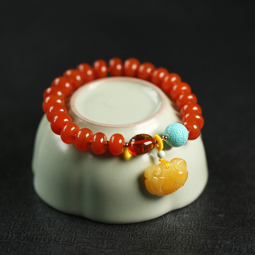 natural liangshan south red agate single circle bracelet full of flesh cherry red south red abacus beads bracelet no optimization beeswax