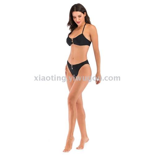 Bikini Foreign Trade New Sexy Solid Color Halter Women‘s Split Swimsuit Nylon Quality Factory Direct Sales