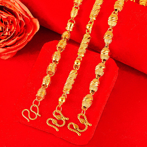 Online Merchants Popular Vietnam Sand Gold Domineering Men‘s Necklace Does Not Fade for a Long Time Copper Plated Real Gold Car Flower Olive Chain Cylindrical Chain