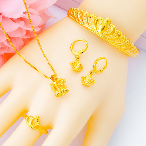 vietnam gold crown ring bracelet necklace bracelet earrings set copper gold-plated five-piece set 24k gold
