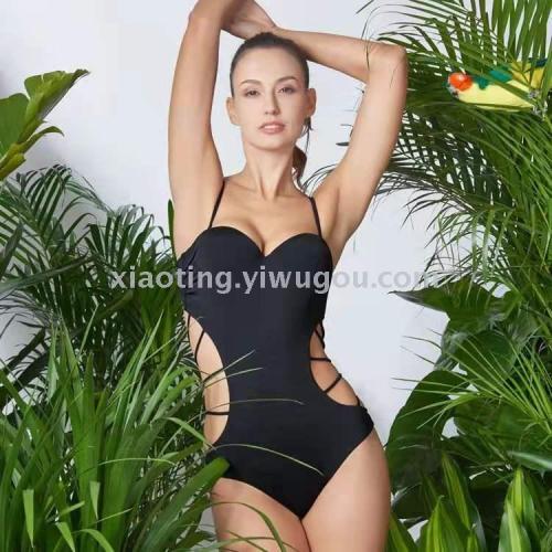 bikini foreign trade sexy bandage solid color belly covering gathered ladies split swimsuit nylon quality factory direct sales