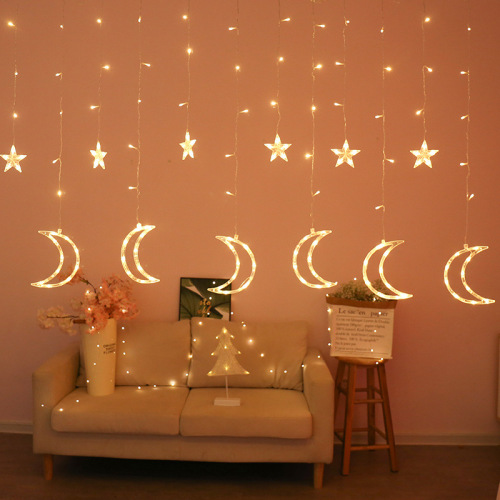 Led Popular Large and Small Star Moon Curtain Light Little Girl Heart Room Holiday Romantic Decoration E-Commerce Platform Dedicated