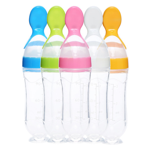 Baby Rice Paste Bottle with Suction Cup Soft Silicone Baby Food Supplement Artifact Squeeze Tumbler Type Rice Flour Feeding Tool